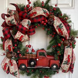 -Flores decorativas grinaldas rústicas grinalda de rattan vermelho caminhão queda da frente porta artificial chenlands com fita proximidade festiva