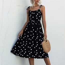 Foridol Casual Polka Dot Women Dress Summer Loose White Black Beach Vintage Button Midi Boho Vestidos 210415
