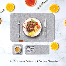 Anti-Slip Natural Felt Dining Table Mats Placemats Set Heat Insulated Coasters Kitchen Cutlery Storage Bags