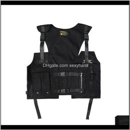 Vests Outerwear & Coats Clothing Apparel Drop Delivery 2021 Men Multi Pocket Tactical Techwear Vest Black Multifunctional Waistcoat Women Har