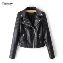 Fitaylor Women Motorcycle Faux Leather Jackets Ladies Streetwear Black Coat Long Sleeve Autumn Biker Zippers Outwear 211112