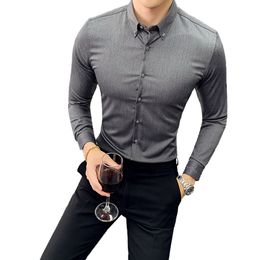 Brands Fall Mens Fashion Boutique Pure-color Formal Business Long-sleeved Shirts Groom Wedding Dress Shirt Social Casual Shirt 4xl 5xl