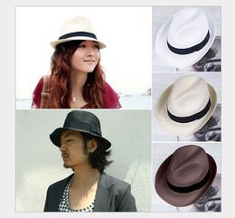 2021 Wholesale Cheap Straw Panama Hats Sun Protection 15 Colors Mixed Vogue Soft Stingy Brim Hats Colors Choose Free Ship