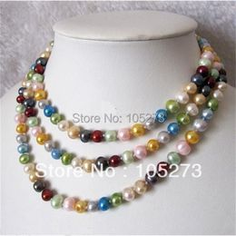 Arriver 48'' 7-8MM Multi Color Natural Freshwater Pearl Necklace Party Wedding Jewelry