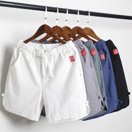 Men's Casual Drawstring Solid Short Pants Comfortable Cotton Linen Board Shorts Male Clothing Gym Running 220301