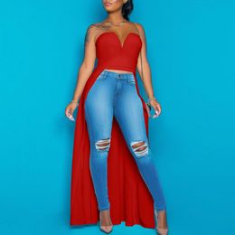 Summer Sexy Irregular Length Tops Slim Sleeveless Women's Party Fashion Night Out Clubwear Female Red White Black 210416