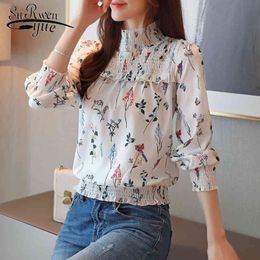 Vintage Pullover Chiffon Women Shirt Camisas Mujer Long Sleeve Plus Size Printing Blouse OL Loose Tops 6956 50 210521