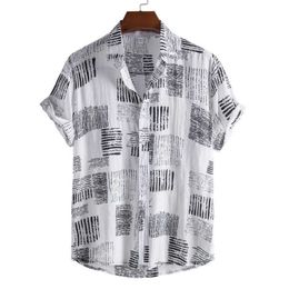 Linen Shirt Men's Summer Beach Breathable Loose Shirt for Men Short Sleeve Hawaiian Printed Shirts 210527