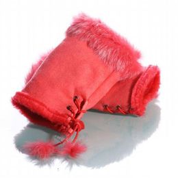 Fingerless Gloves 300PAIRS / LOT Winter Fur Leather Warm Suede Mitten Ladies Solid Colour Wrist