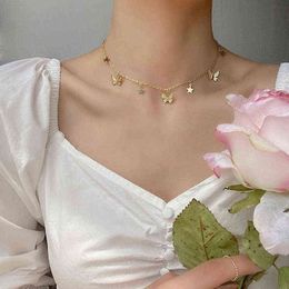 Gold Chain Butterfly Pendant Choker Necklace Women Statement Collares Bohemian Beach necklace Jewellery Gift Collier Cheap G1206