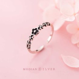 Spring Simple Stackable Flower Open Free Size Finger Rings for Women 925 Sterling Silver Vintage Plant Ring Fine Jewellery 210707