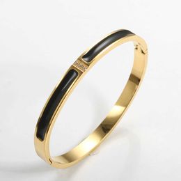 Fashion Women Enamel Bangle Bracelet Cnc Cz Crystal Gold with Black Red Blue Colourful Bangle Bracelet for Women Jewellery Gift Q0719