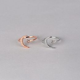 Cluster Rings Vintage 925 Sterling Silver Moon And Star Ring Rose Gold Color Inlaid Zircon Open Adjustable Size Women Trendy Jewelry
