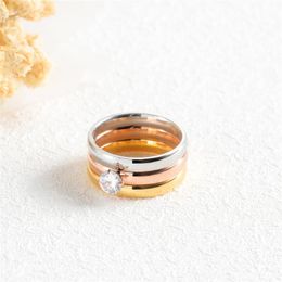 cz cluster ring UK - Cluster Rings Stainless Steel CZ Silver Rose Gold Color Stripe Pattern Fashion Elegant Vintage Jewelry Gift Ring For Women