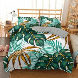 Bedding Sets Nordic Tropical Green Plant Leaf Print Set Modern Bed Cover Duvet With Pillowcase Quilt Covers Bedclothes