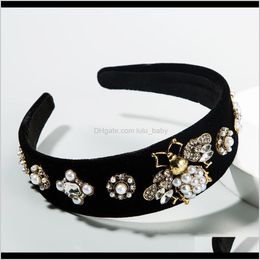 Headbands Hair Jewelry Drop Delivery 2021 Baroque Wind Hairband Womens Pearl Bee Wide-Edge Gold Veet Headband Mrkos