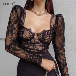 Mesh T-shirts Women Gothic Ladies Tops Body Woman Lace Tshirts Femme Transparent Aesthetic Designer Clothing 23604P 210712