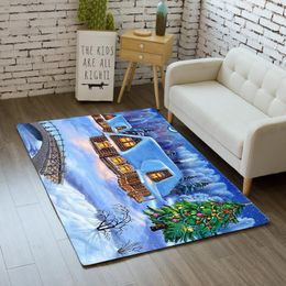 Carpets Merry Christmas Rug Carpet Nordic 3D Snow Scene Bedroom Kids Play Mat Soft Dining Room Area Rugs Bedside For Living