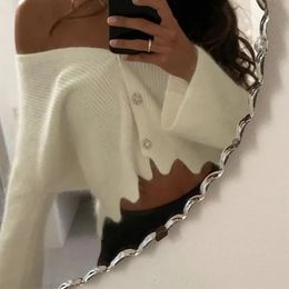 white fluffy cropped cardigans women long sleeve autumn winter button casual fuzzy short cardigan v neck tops 210415