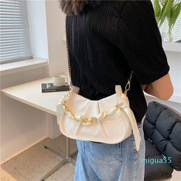 Chain Scarf Design White Bag for Women Summer Fashion Underarm Bag Pleated Cloud Bag Messenger
