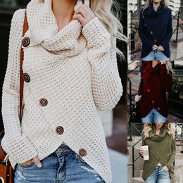 Turtleneck Solid Knited Sweaters Women Autumn Irregular Hem Buttons Knitted Pullover Female Korean Plus Size Jumper Sweaters