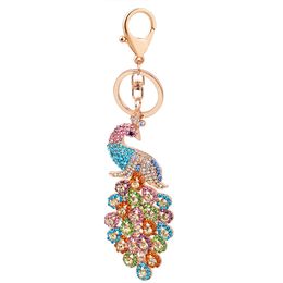 2021 Bling Crystal Rhinestone Peacock Metal Keychain Keyring Car Keychains Purse Charms Handbag Pendant Wedding Gift