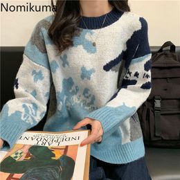 Nomikuma Arrival Contrast Color Pullover Jumpers O Neck Long Sleeve Casual Fashion Sweater Women Sueter Mujer 3c020 210514