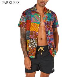 Floral Printed Men Summer Shirt Patchwork Retro Flower Men Shirt Casual Loose Shirt for Mens Hawaiian Beach Short Sleeve Shirts 210524