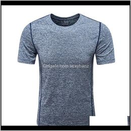 T-Shirts Tees & S Clothing Apparel Drop Delivery 2021 Mens Short-Sleeved T-Shirt Slim Solid Colour Sports Running Fitness Quick-Drying Round N