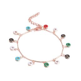 Bohemian Enamel Colorful Round Circle Charm Bracelet for Women Adjustable Rose Gold Color Metal Link Chains Bracelets Jewelry Gift