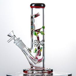 vivid glass Canada - 8 Inch Wholesale 3D Owl Hookahs Vivid Glass Bongs Diffused Downstem Water Pipes Straight Perc Oil Dab Rigs Glow In The Dark 18mm Female Joint With Bowl 5mm Thick
