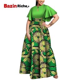 Plus Size Party Dress African Dresses for Women New Bazin Riche Style African Clothes Graceful Lady Print Wax Clothing WY5564 210408