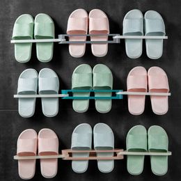 Wall Mount Slippers Rack Punch-free Bathroom Toilet Foldable Shoes Storage Hanging Shelf