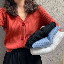 Cute pink white cardigan sweater women knitted long sleeve korean knit 210521