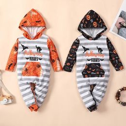 Spring Autumn Halloween Baby Romper Long Sleeve Hooded Christmas Toddler Jumpsuits One Piece Striped Plaid Bodysuits Clothes