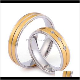 Gold Contrast Color Diamond Ring Stripe Stainless Steel Couple Engagement Wedding Rings Band Gift Will And Sandy Gb7Xk 7Vj9C