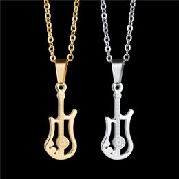 Pendant Necklaces AGE Hip Hop Gold Silver Color Fashion Men Women Stainless Steel Rock Music Guitar Jewelry Chain Necklace Bijoux Gift