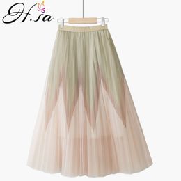 Hsa Spring Summer Korea Fashion Women High Waist A-line Saia Argyle Long Fladas Gauze Mesh Swing Skirts 210417