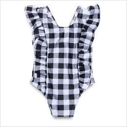 Baby Girls Swimwear Plaid Newborn Bathing Suit Ruffles Infant Girl Swim Suit New Born Romper Summer Baby Clothes DW5092