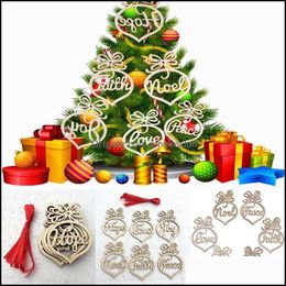 Festive Party Supplies & Gardenchristmas Letter Wood Heart Bubble Pattern Ornament Christmas Tree Decorations Home Festival Outdoor Ornament