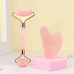 Face Roller Gua Sha Massage Tool Gift Set Natural Crystal Rose Quartz Rollers Facial Lifting Slimming Anti Wrinkle Cellulite Body Massager