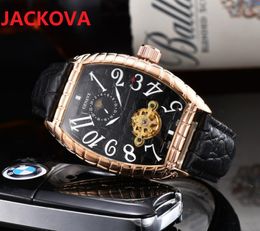 montre de luxe skeleton dial moon watch classic men's tourbillon automatic mechanical stainless steel case genuine leather 5ATM waterproof wristwatch