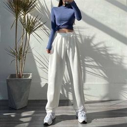 HOUZHOU Women Sports Pants Korean Fashion Oversize Grey Jogging Sweatpants Baggy High Waist Joggers White Trousers Female 211115