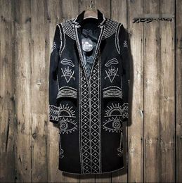 Men's Trench Coats Pearl Embellished Embroidered Suit Long Coat And Women's Overcoats Nightclub Stage Costumes.