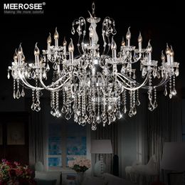 Modern Chrome Chandeliers Crystal Light Fixture Large American Wrought Iron 24 Arms Pendant Lamp Lustre Hanging Metal Home Decor Indoor Lighting