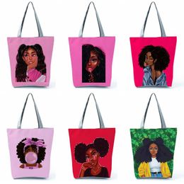 Evening Bags Afro Girl Printing Handbags Ins Style African Women Fashion Eco Shopper Female Big Capacity Tote Travel Custom Pattern