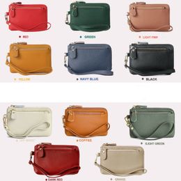 DHL50pcs Coin Purses Women Genuine Leather Plain Square Double Zipper Small Short Wallet With wrist band