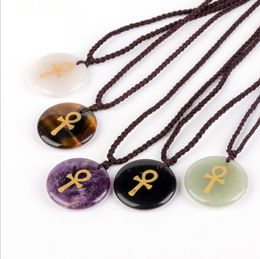 Natural Stone Engrave Anka Cross Symbol Pendant Reiki Healing Crystal Religious Jewelry Men's and Women's Charm Fashion Pendan t