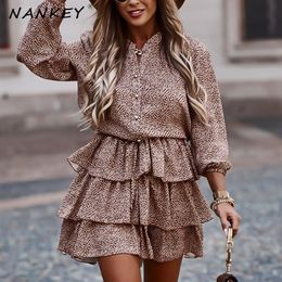 Polka Dot Multilayer Ruffles Dresses Women Spring Female Long Sleeve Casual Vintage Single Breasted Mini Party Vestidos 210412