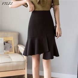 Women High Waist Black Midi Mermaid Skirt Casual Spring Summer Female Irregular White OL Knee-length Skirts 210430